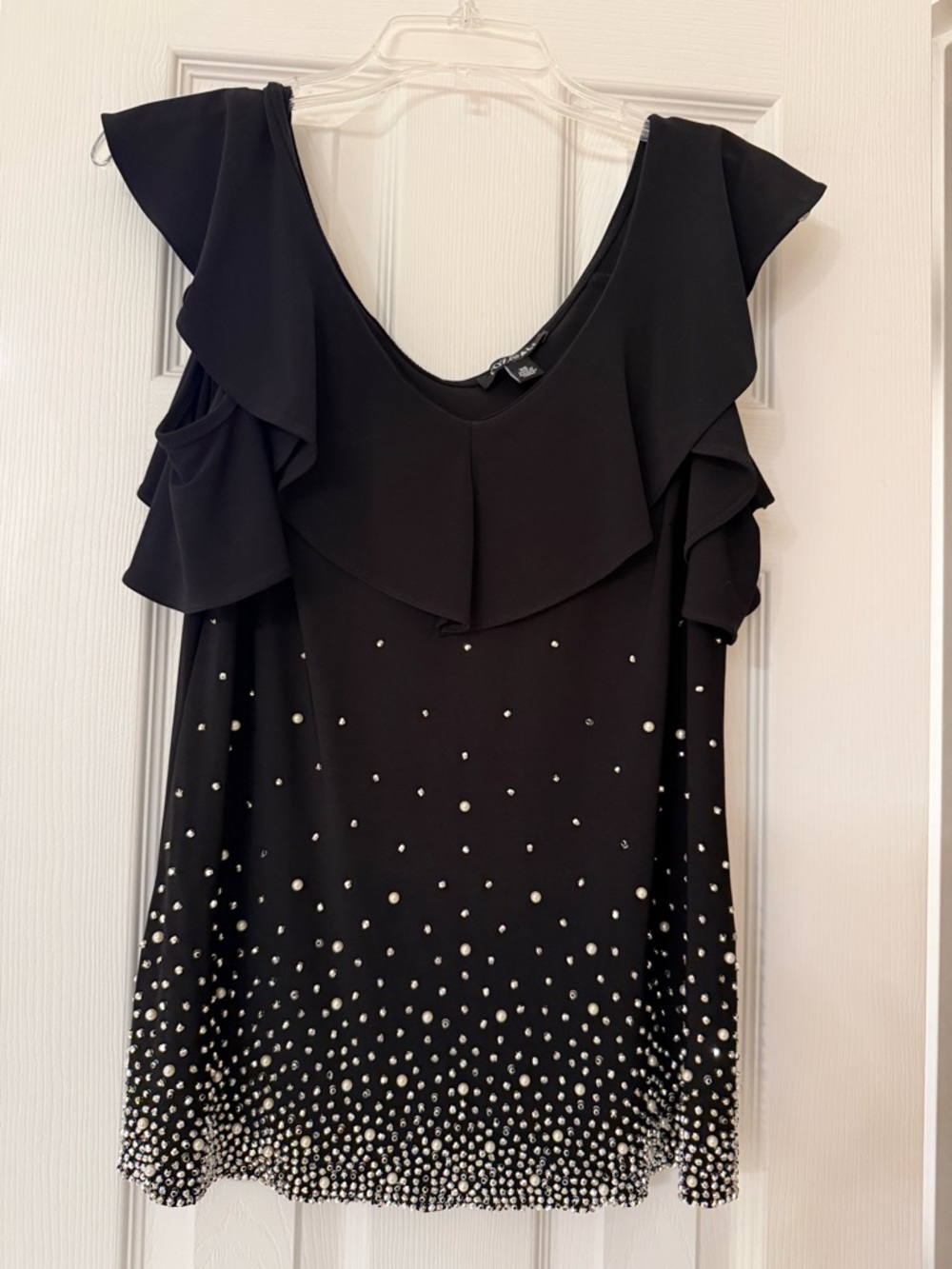 Black Ruffle Sleeve Embellished Women’s Top